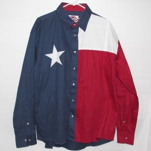 Texas Flag Long Sleeve Pearl Snap Button Up Western Shirt Mens XXL